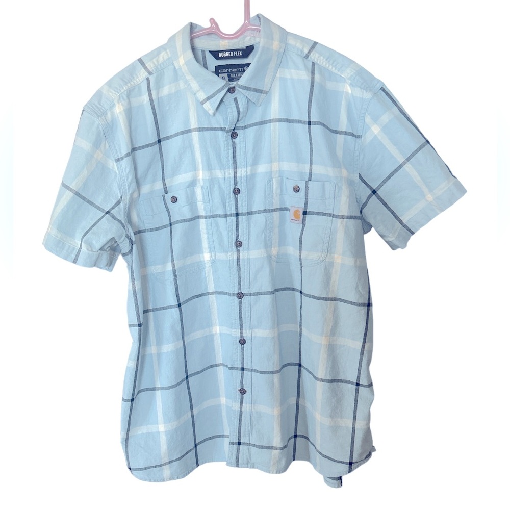 Carhartt Mens Rugged Flex Relaxed Fit Blue Plaid SS Button Up Size XL
